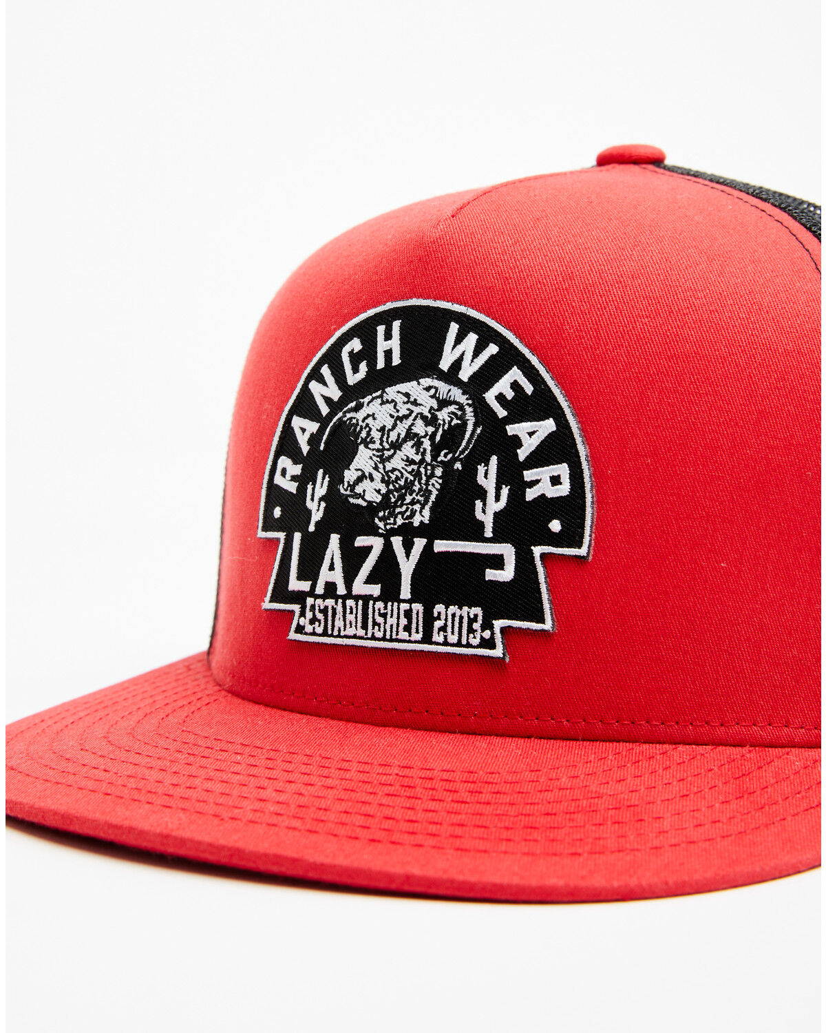 Image #2 - Lazy J Ranch Men's Red & Black Arrowhead Logo Patch Mesh-Back Ball Cap, Red, hi-res