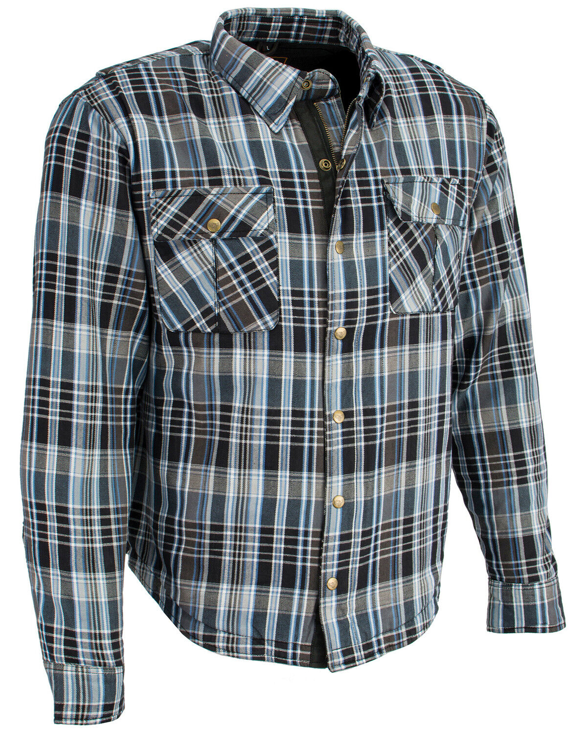 Image #1 - Milwaukee Performance Men's Aramid Reinforced Flannel Biker Shirt, Black/blue, hi-res