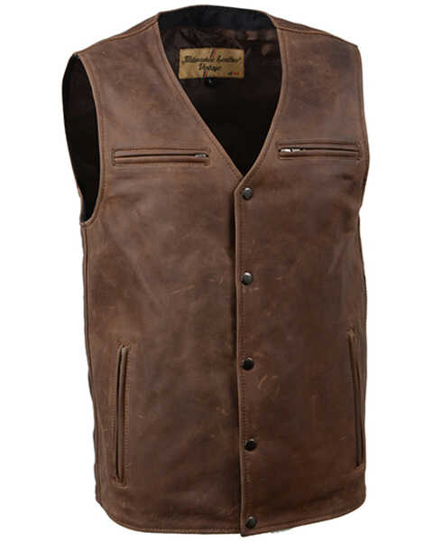 Image #1 -  Milwaukee Leather Men's Gambler Concealed Carry Vintage Motorcycle Leather Vest - 4X, Brown, hi-res