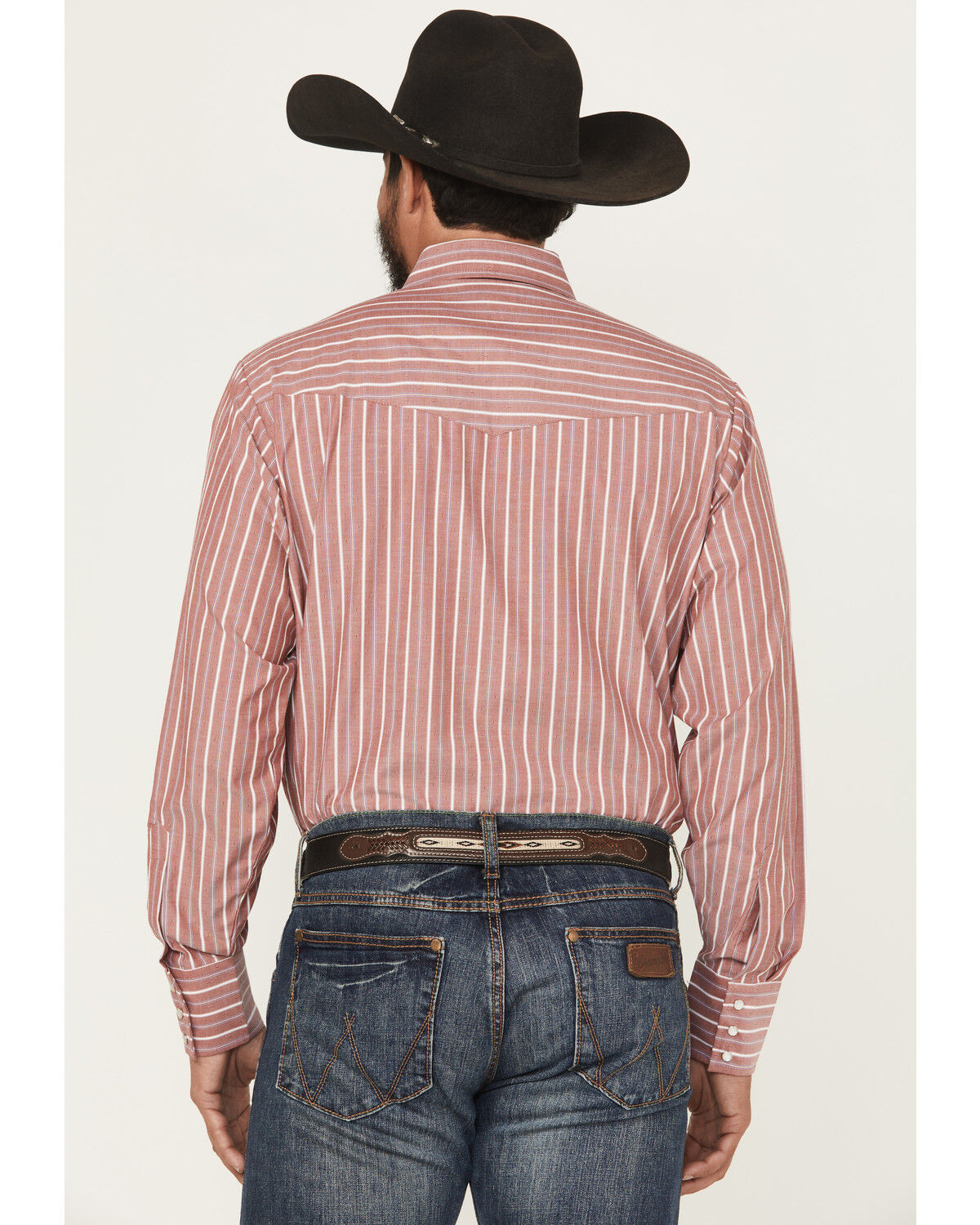 Image #4 - Ely Walker Men's Striped Long Sleeve Pearl Snap Western Shirt, Red, hi-res
