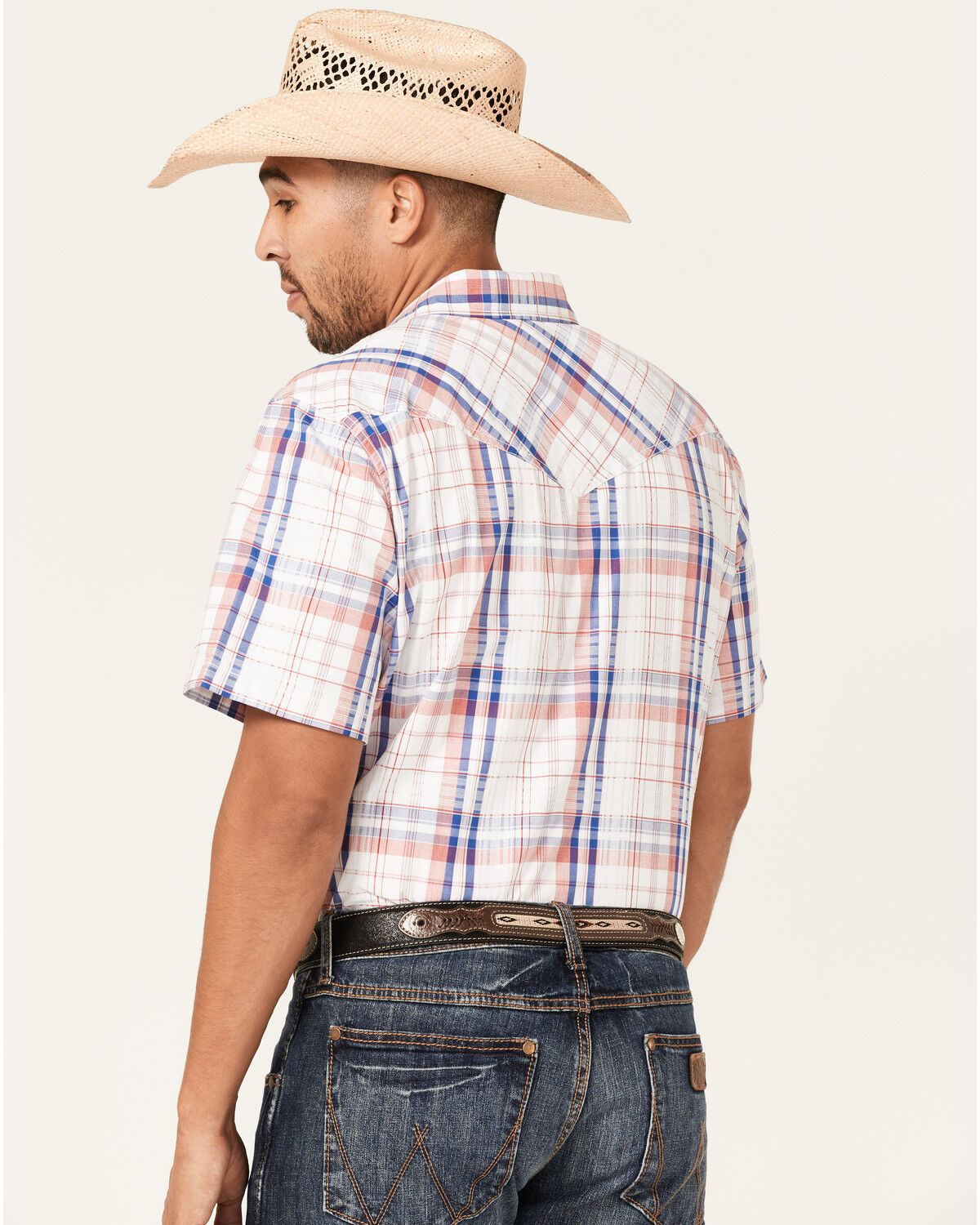 Image #4 - Cody James Men's Woodson Large Plaid Print Short Sleeve Snap Western Shirt, White, hi-res