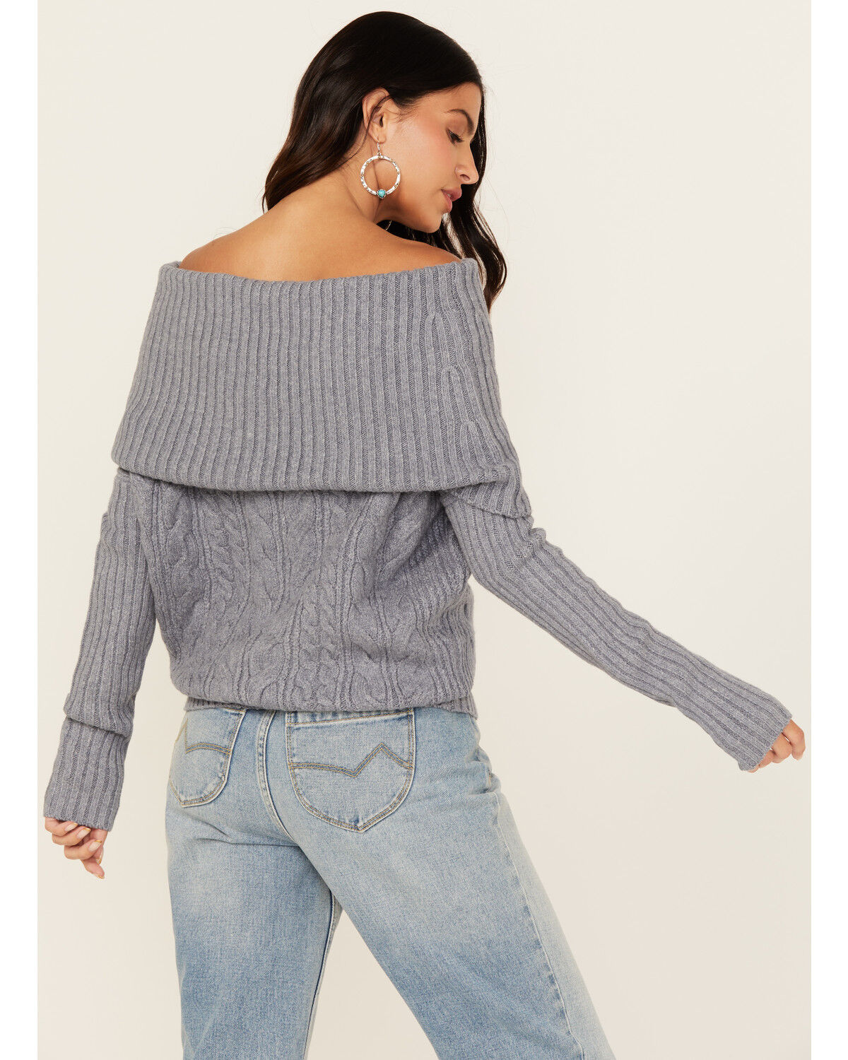 Image #4 - Shyanne Women's Off The Shoulder Cable Knit Sweater, Slate, hi-res