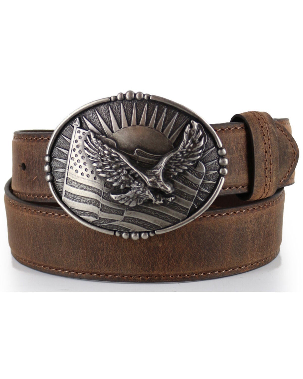 Cody James Men's Patriotic Eagle Leather Belt, Brown, hi-res