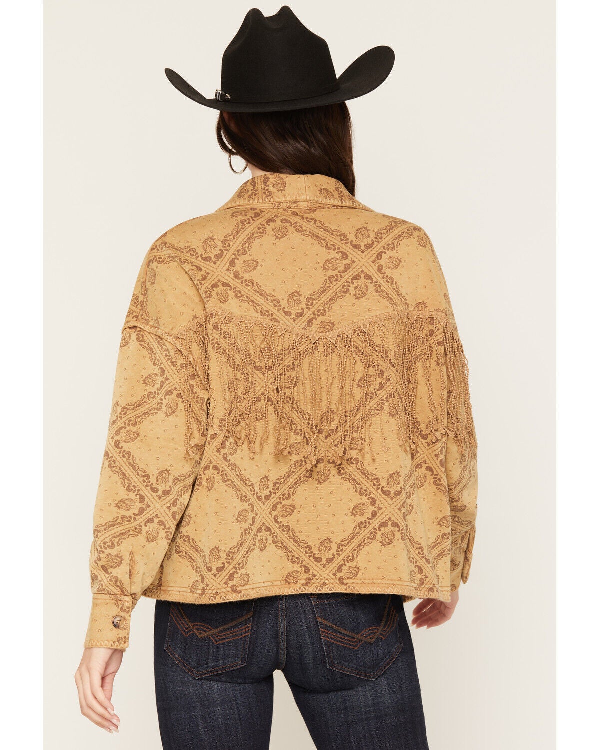 Image #4 - Miss Me Women's Fringe Button Front Short Cardigan, Camel, hi-res