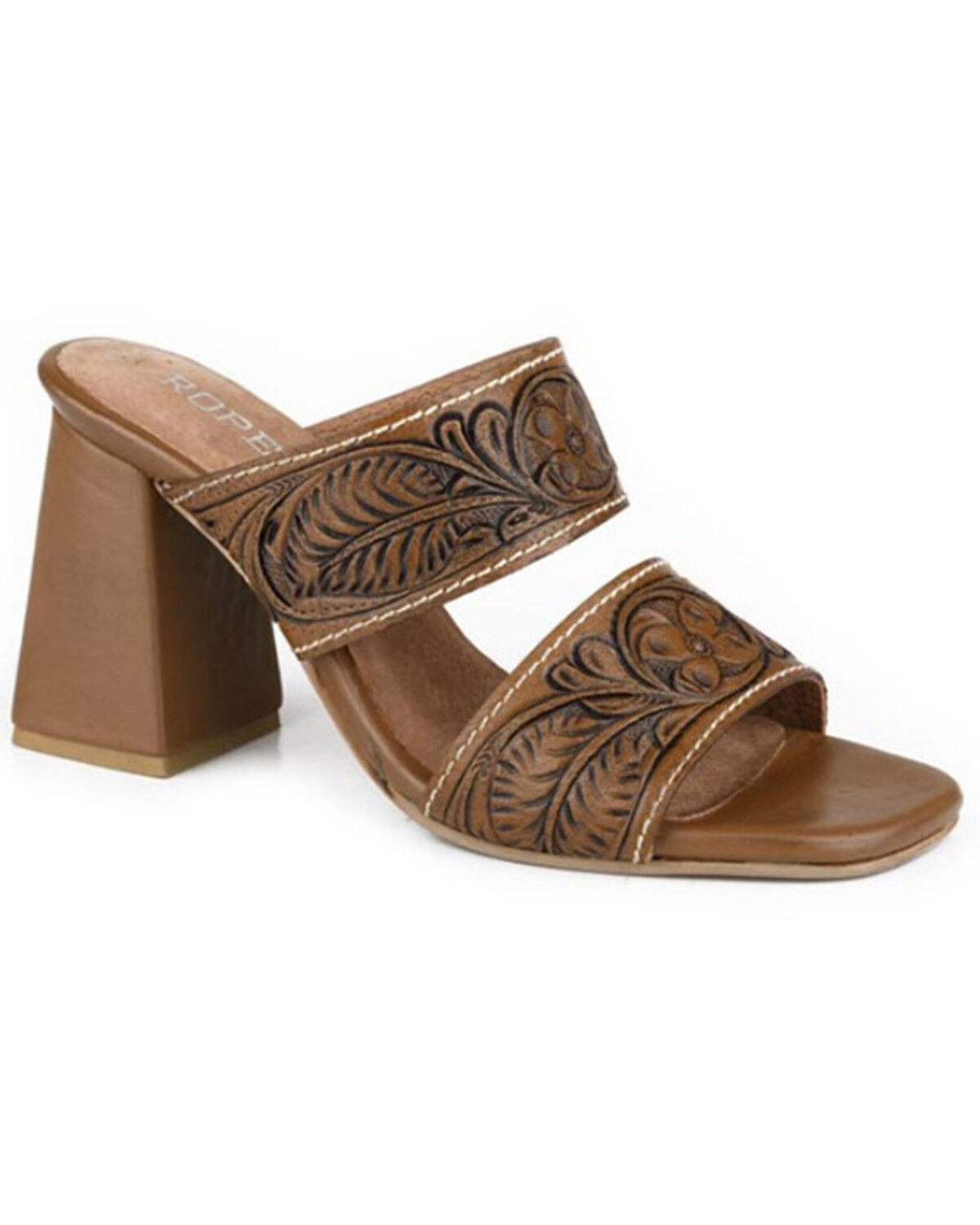 Image #1 - Roper Women's Stella Tooled Leather Sandals, Tan, hi-res