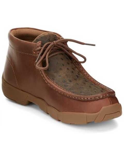 Justin Men's Cowhide Leather Ostrich Vamp Casual Shoe - Moc Toe , Brown, hi-res
