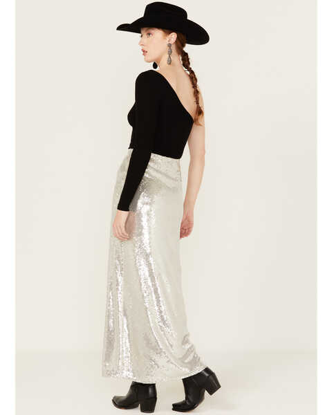Image #4 - By Together Women's Sequins Maxi Skirt , Silver, hi-res