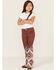 Ranch Dress'n Girls' Dakota Southwestern Print Mid Rise Super Flare Jeans, Burgundy, hi-res