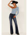 Sneak Peek Women's Split Front Bootcut Jeans, Blue, hi-res