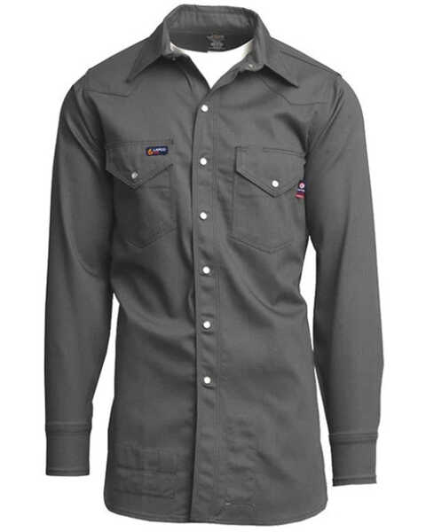 Image #1 - Lapco Men's FR Solid Long Sleeve Snap Western Work Shirt - Big & Tall, Grey, hi-res
