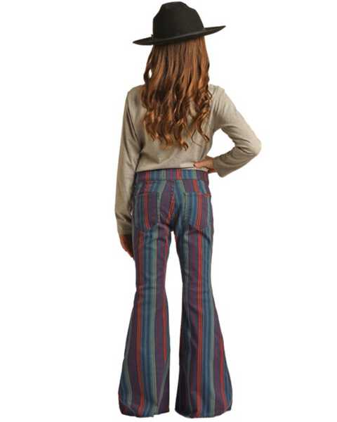 Image #2 - Rock & Roll Denim Girls' Mid Rise Striped Stretch Flare Jeans, Blue, hi-res