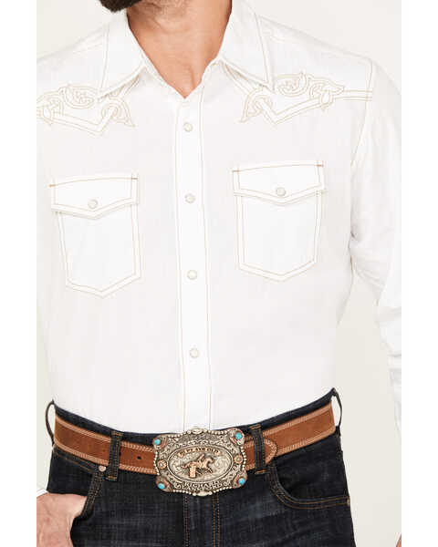 Image #3 - Rock 47 by Wrangler Men's Embroidered Long Sleeve Snap Western Shirt - Tall, White, hi-res