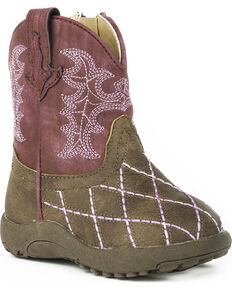 Roper Infant Girls' Cowbaby Cross Cut Pre-Walker Cowgirl Boots - Round Toe, Brown, hi-res