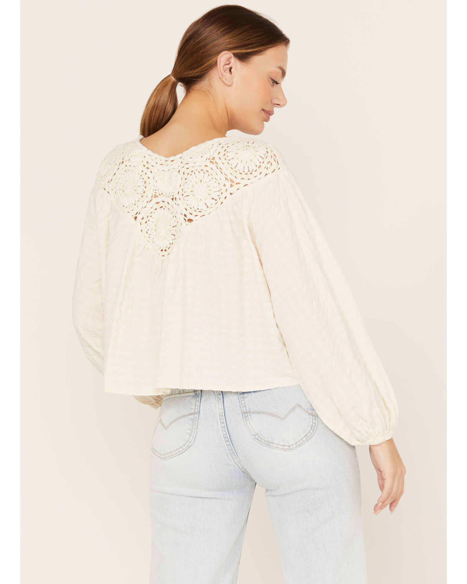 Image #4 - Cleo + Wolf Women's Crochet Long Sleeve Blouse, Cream, hi-res