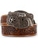 Image #1 - Justin Boys' Tooled 3D Buckle Leather Belt, Brown, hi-res