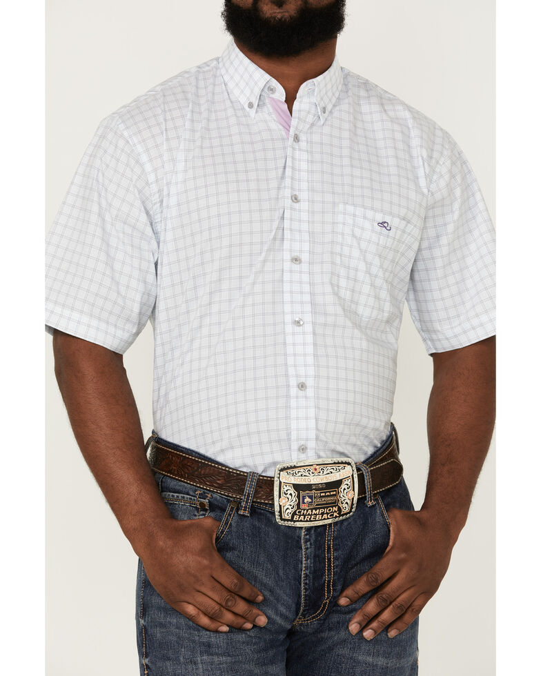 Resistol Men's Milton Small Check Plaid Short Sleeve Button-Down Western Shirt , White, hi-res