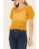 Image #3 - Very J Women's Mustard Circle Crochet Short Sleeve Crop Top, Mustard, hi-res