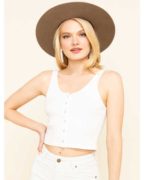Image #1 - Miss Me Women's Ivory Ribbed Button Crop Top, Ivory, hi-res