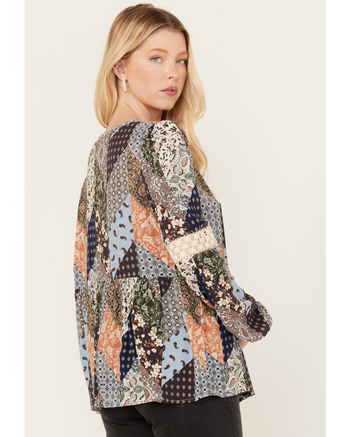Image #4 - Cleo + Wolf Women's Dobbie Patchwork Top, Blue, hi-res
