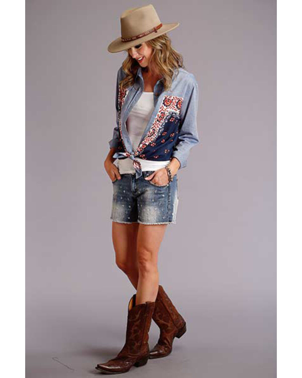 Image #3 - Stetson Women's Bandana Scarf Long Sleeve Button-Down Blouse Shirt , , hi-res