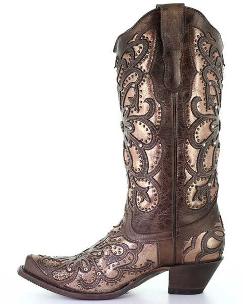 Corral Women's Metallic Inlay Western Boots - Snip Toe, Brown, hi-res