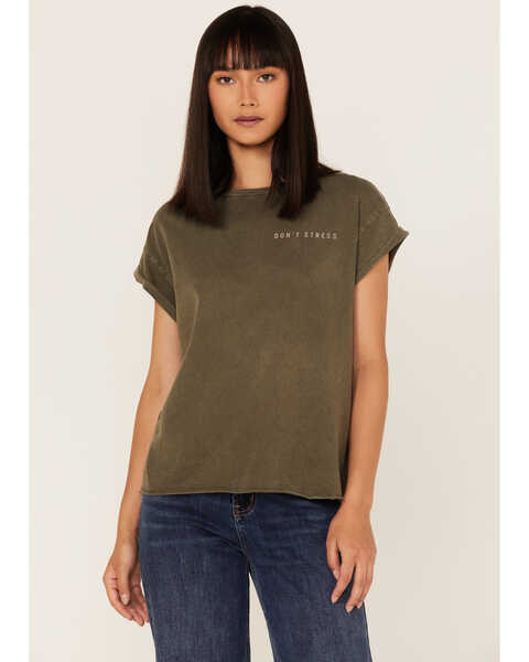 Image #1 - Cleo + Wolf Women's Don't Stress Graphic Tee , Olive, hi-res