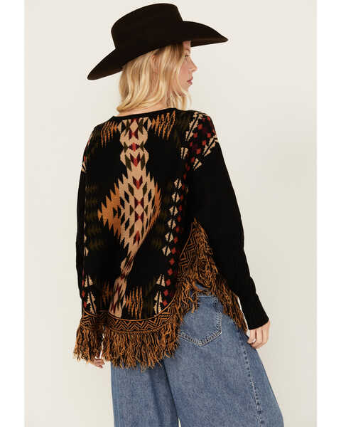 Image #4 - Cotton & Rye Women's Southwestern Fringe Pancho Sweater , Black, hi-res