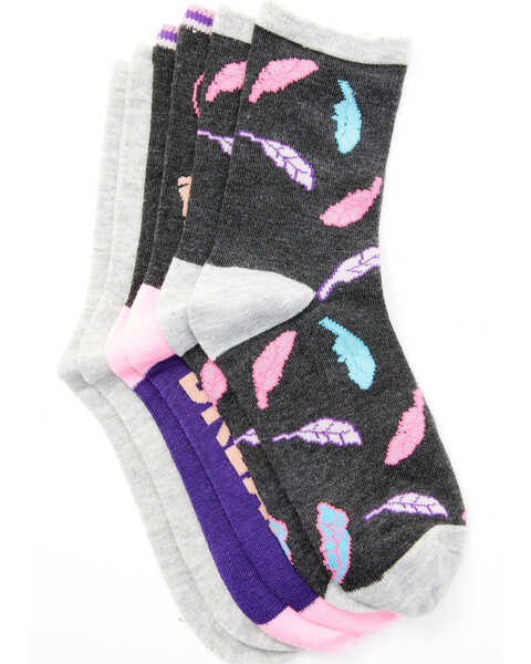 Leg Apparel Girls' 3-Pack Dreamcatcher Crew Socks, Heather Grey, hi-res