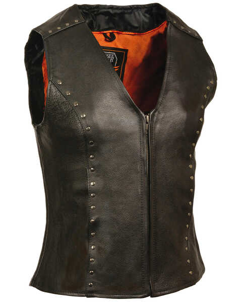 Milwaukee Leather Women's Studded Zip Front Vest, Black, hi-res