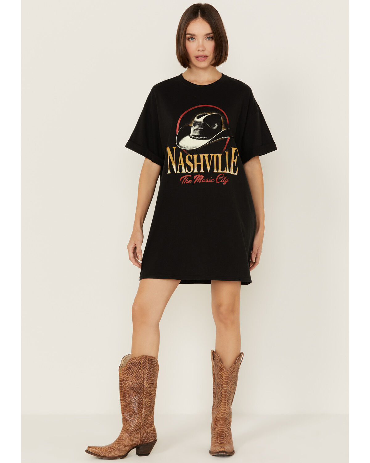 Image #1 - Girl Dangerous Women's Nashville Hat T-Shirt Mini Dress, Charcoal, hi-res