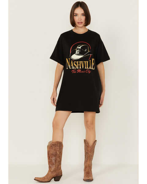 Image #1 - Girl Dangerous Women's Nashville Hat T-Shirt Dress, Charcoal, hi-res
