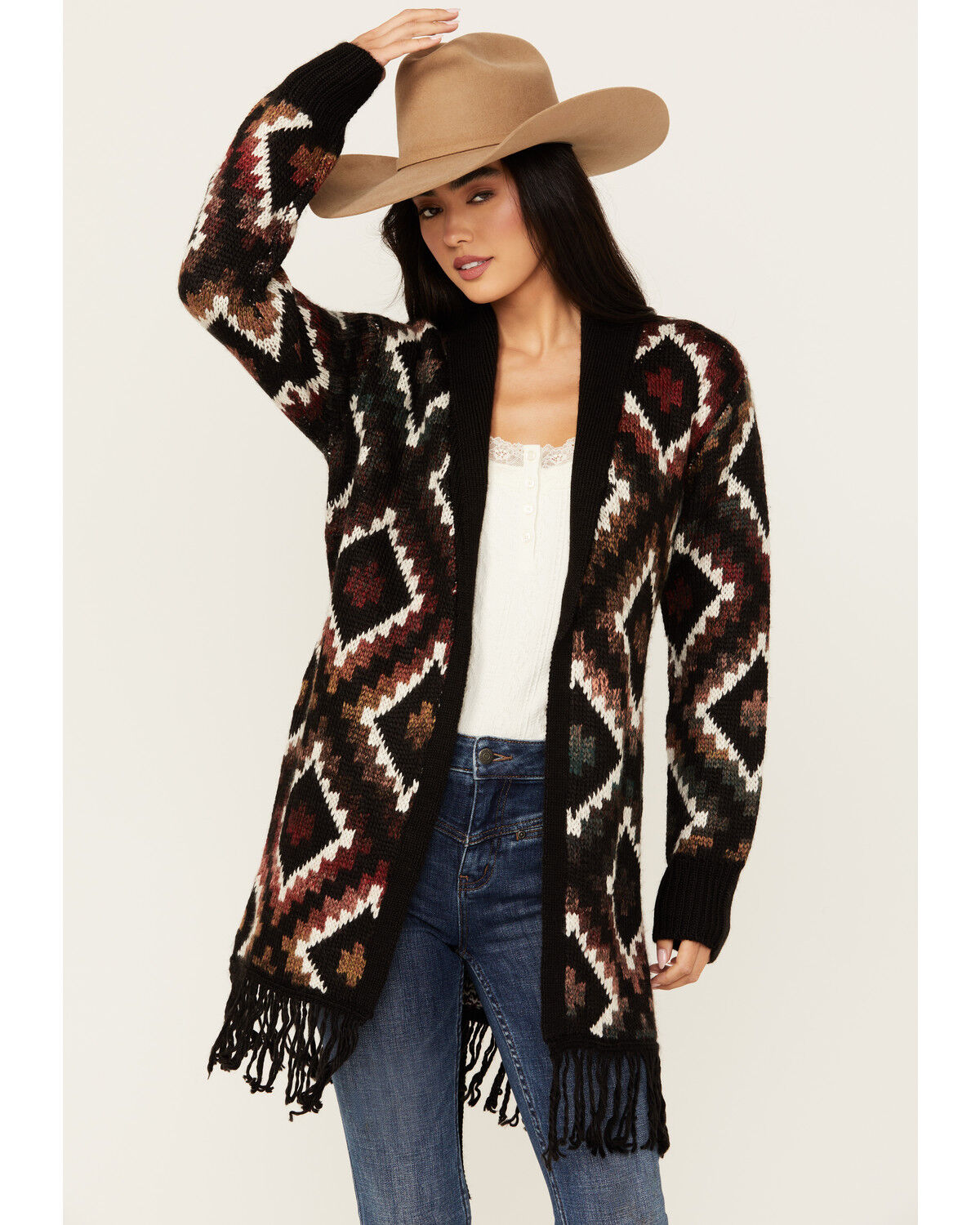 Image #1 - Idyllwind Women's Timothy Southwestern Print Sweater, Maroon, hi-res