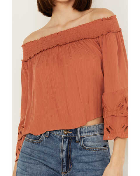 Image #3 - Shyanne Women's Embroidered Cut Out Off The Shoulder Top, Cognac, hi-res