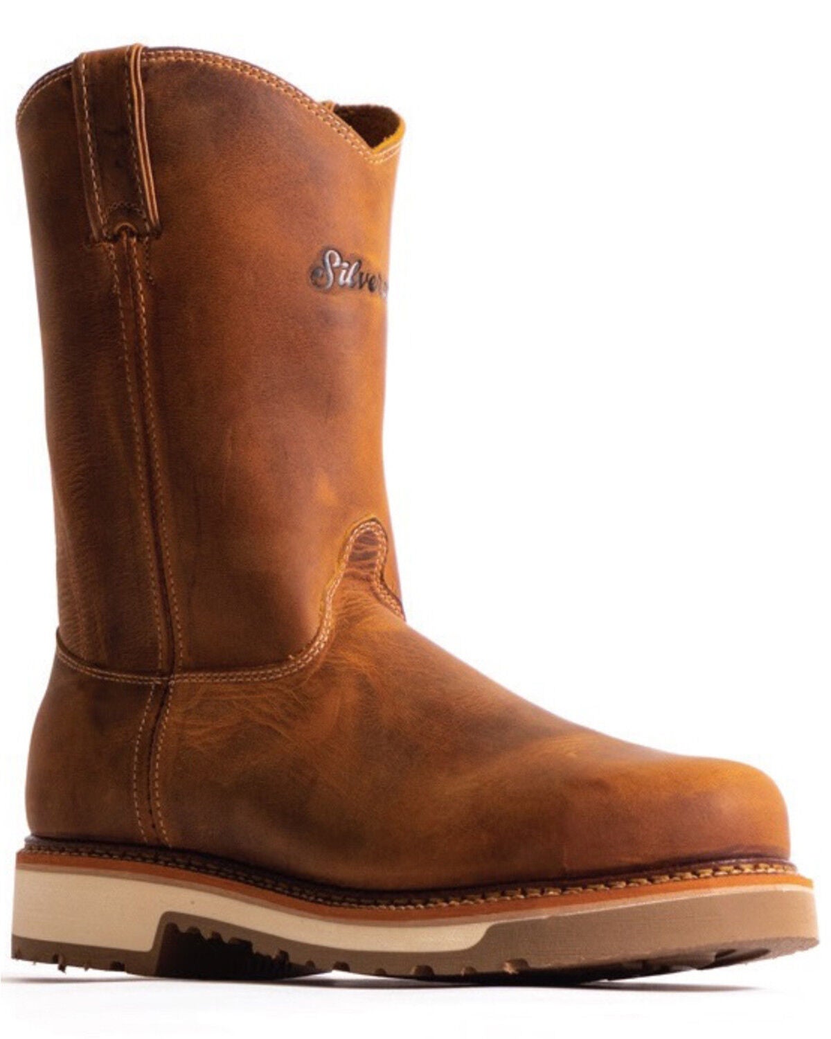 Silverado Men's Pull-On Western Work Boots - Soft Toe, Tan, hi-res