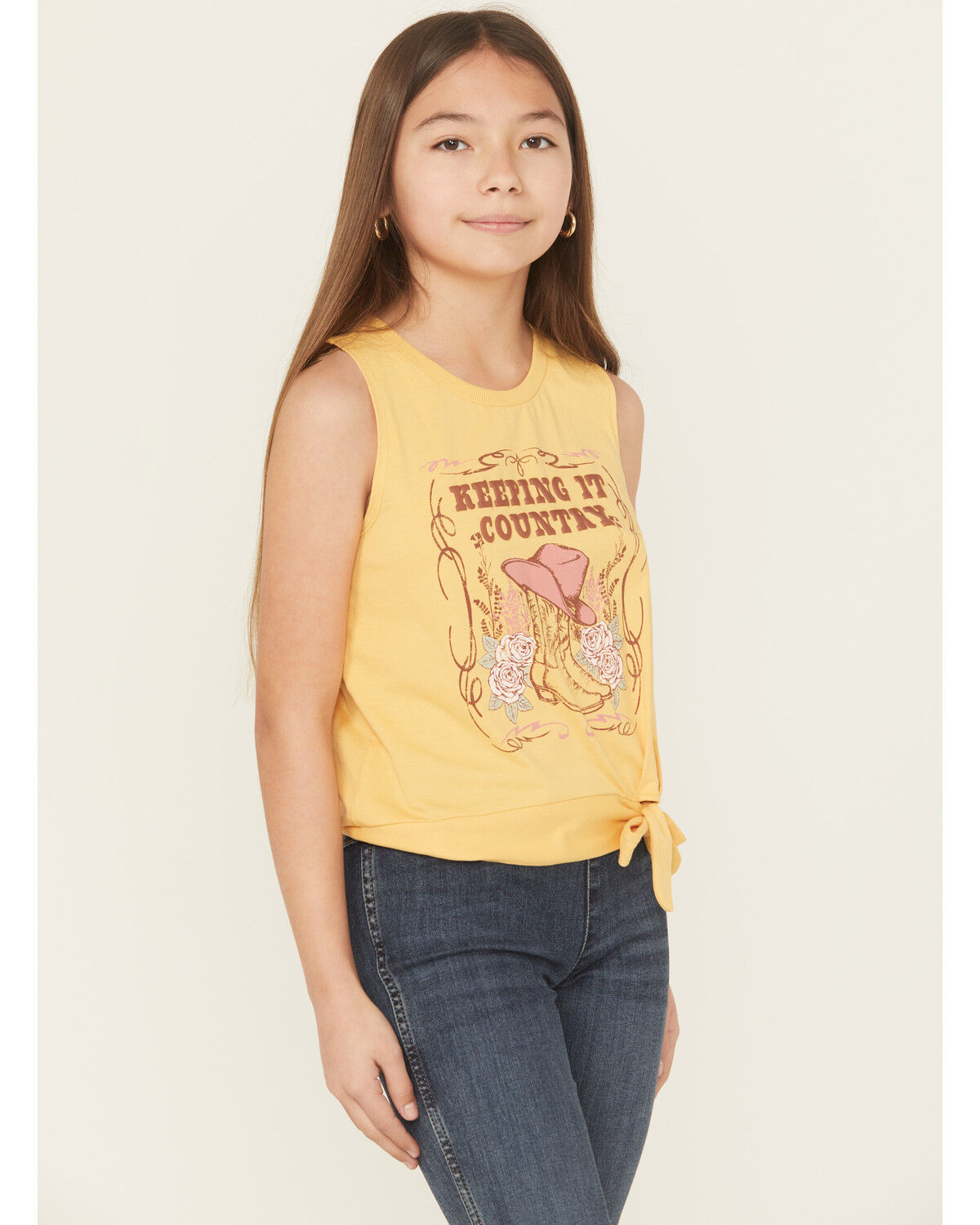 Image #2 - Buttercup Girls Keeping It Country Sleeveless Graphic Tank Top, Mustard, hi-res