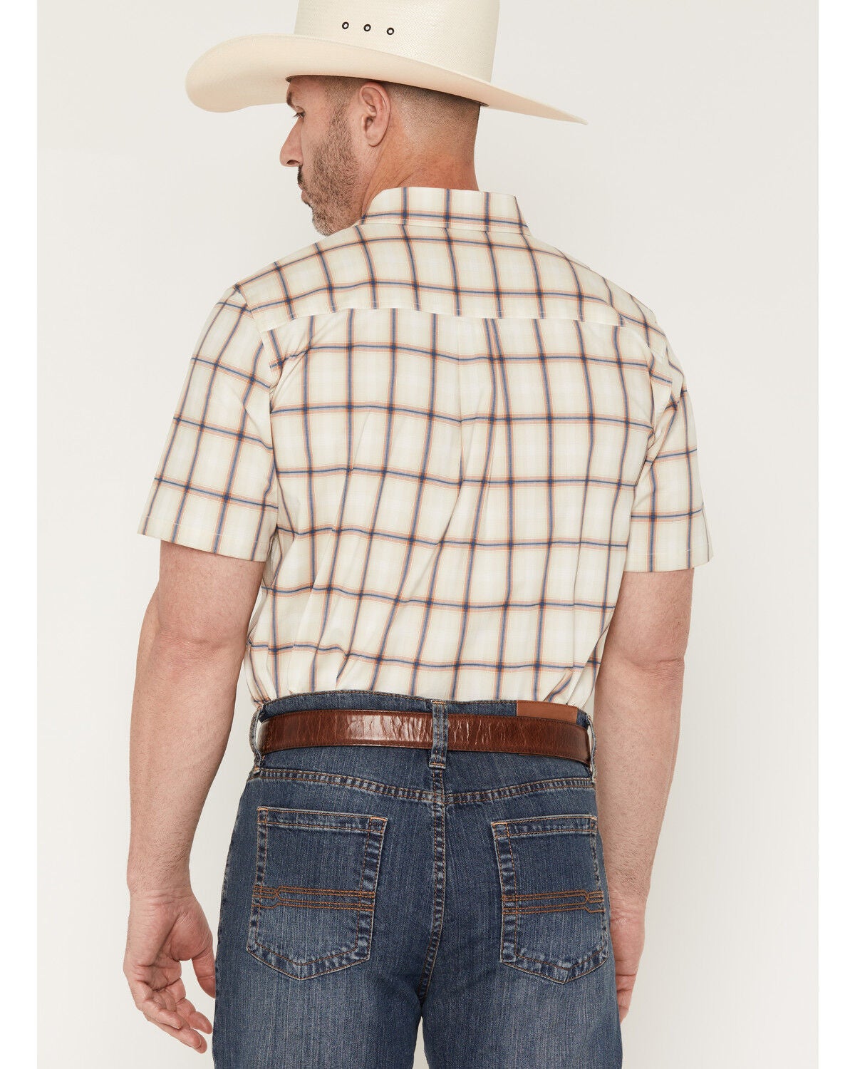 Image #4 - Cody James Men's Sunset Hour Plaid Print Short Sleeve Button-Down Stretch Western Shirt, Cream, hi-res