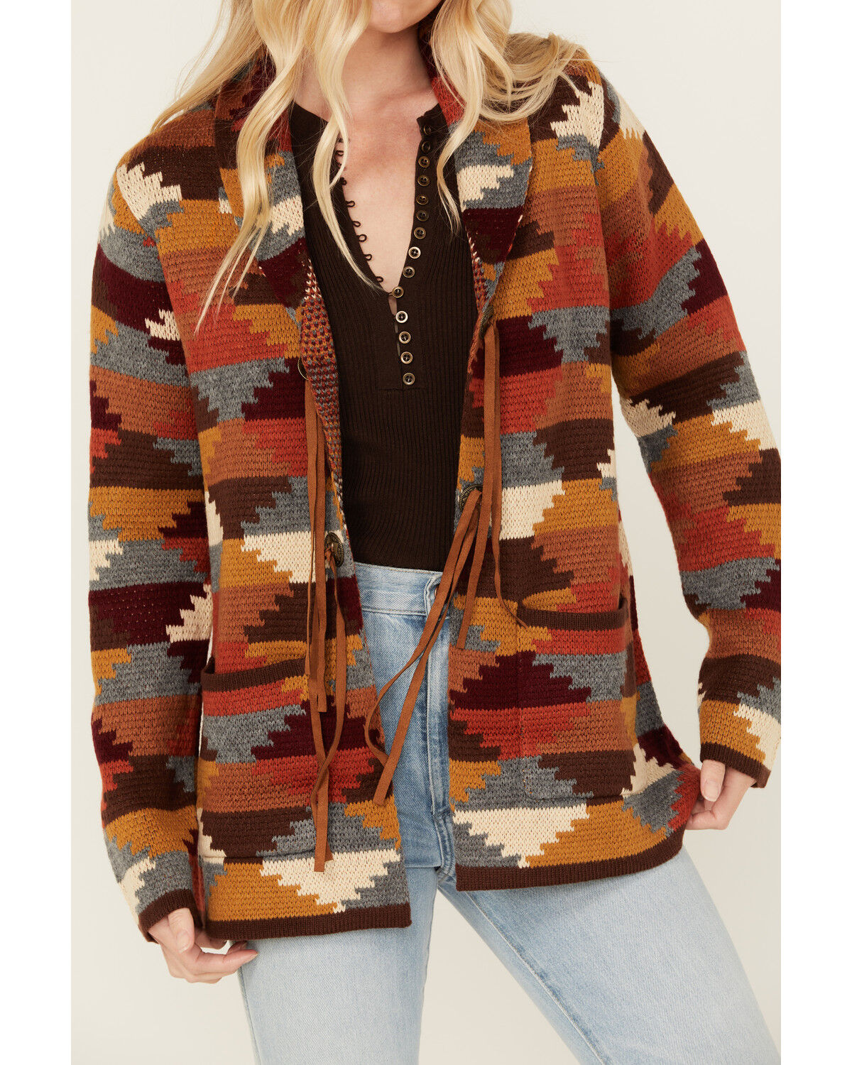 Image #2 - Cotton & Rye Women's Southwestern Print Concho Cardigan, , hi-res