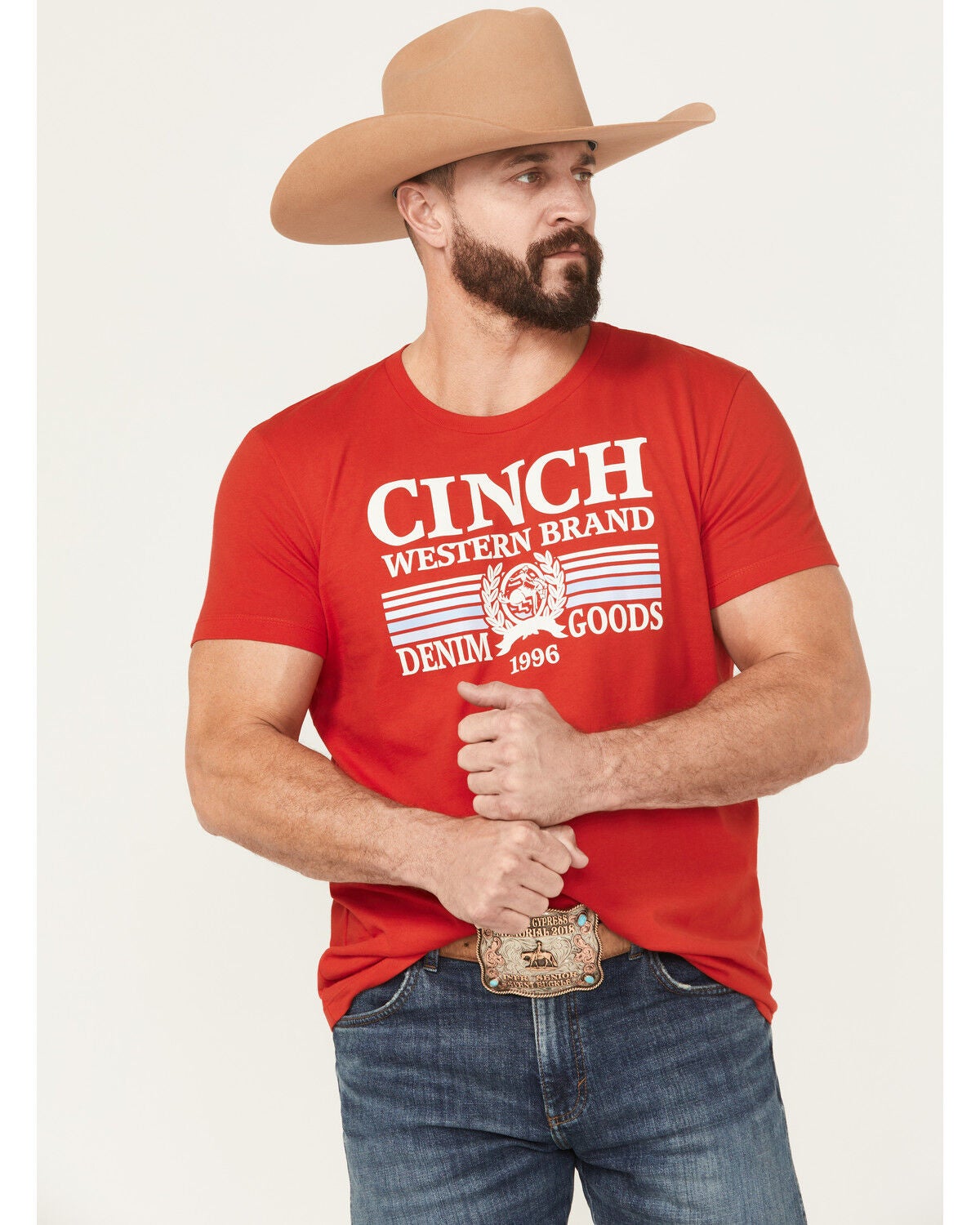 Cinch Men's Logo Short Sleeve Graphic T-Shirt, Red, hi-res