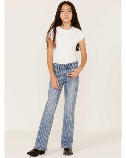 Rock & Roll Denim Girl's Striped Medium Wash Trouser Bootcut Jeans, Medium Wash, hi-res