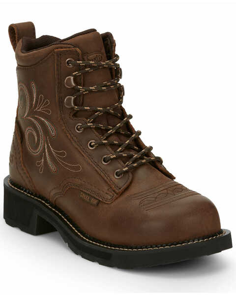 Image #1 - Justin Women's Katerina Waterproof Work Boots - Steel Toe, Brown, hi-res