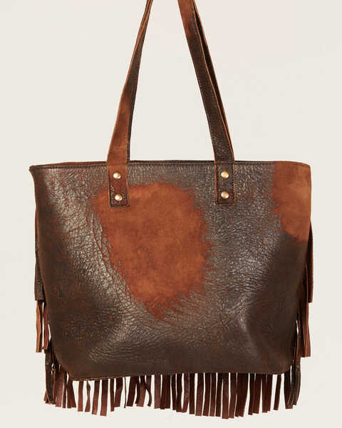 Corral Women's Fringe Distressed Leather Tote Bag, Chocolate, hi-res