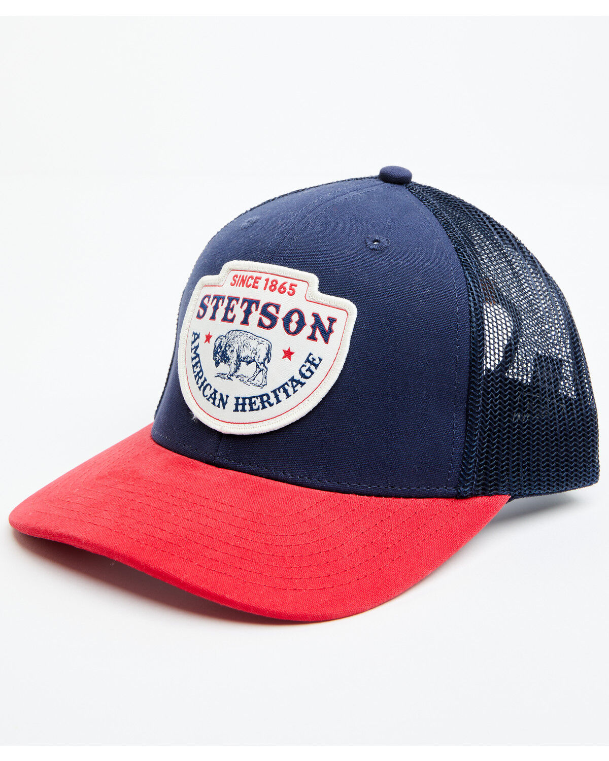 Image #1 - Stetson Men's Bison Patch Trucker Cap, Red/white/blue, hi-res