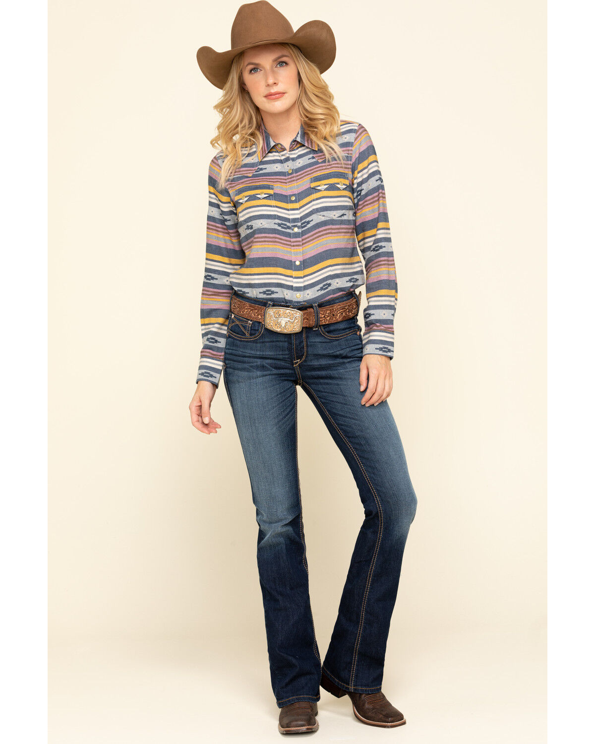 Image #6 - Ariat Women's Sunset Beauty Long Sleeve Western Shirt, Blue, hi-res