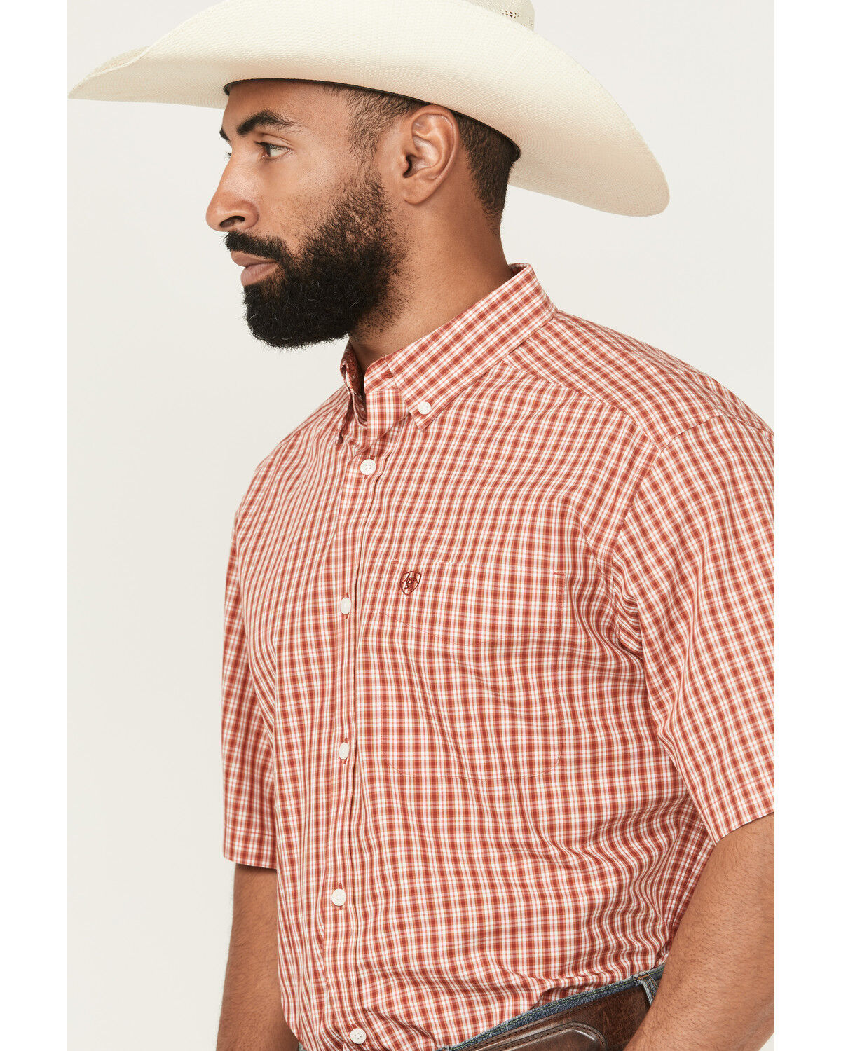 Image #2 - Ariat Men's Emery Wrinkle Free Plaid Print Short Sleeve Button-Down Western Shirt - Big, Orange, hi-res