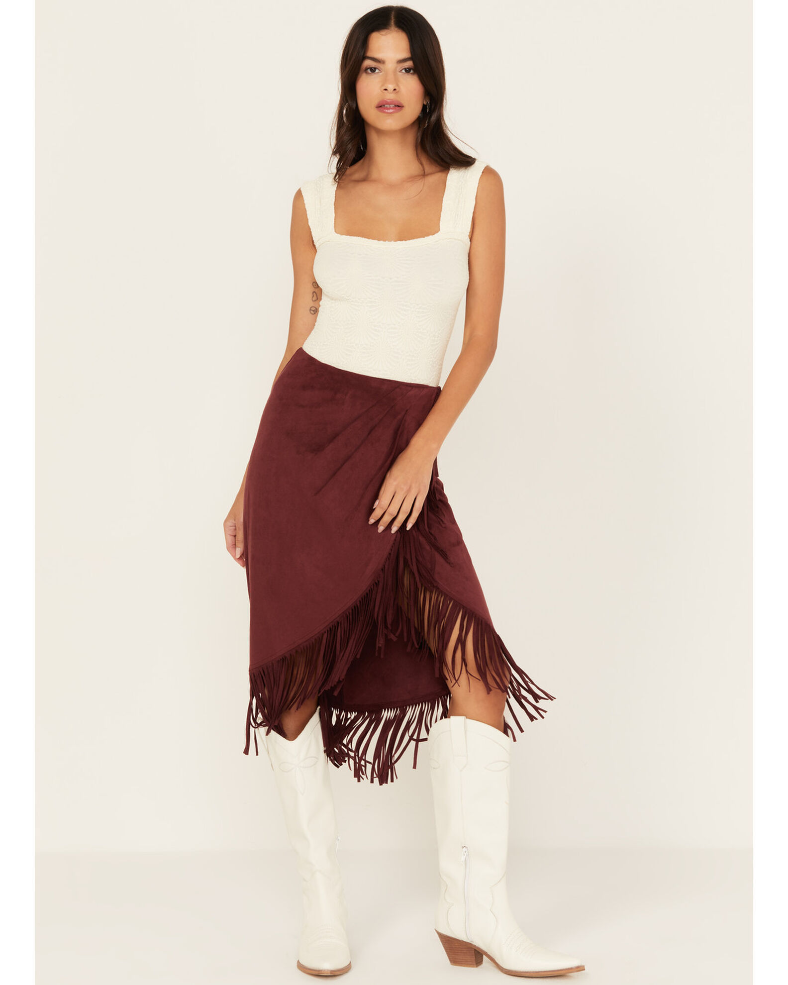 Shyanne Women s Faux Suede Wrap Fringe Skirt Sheplers