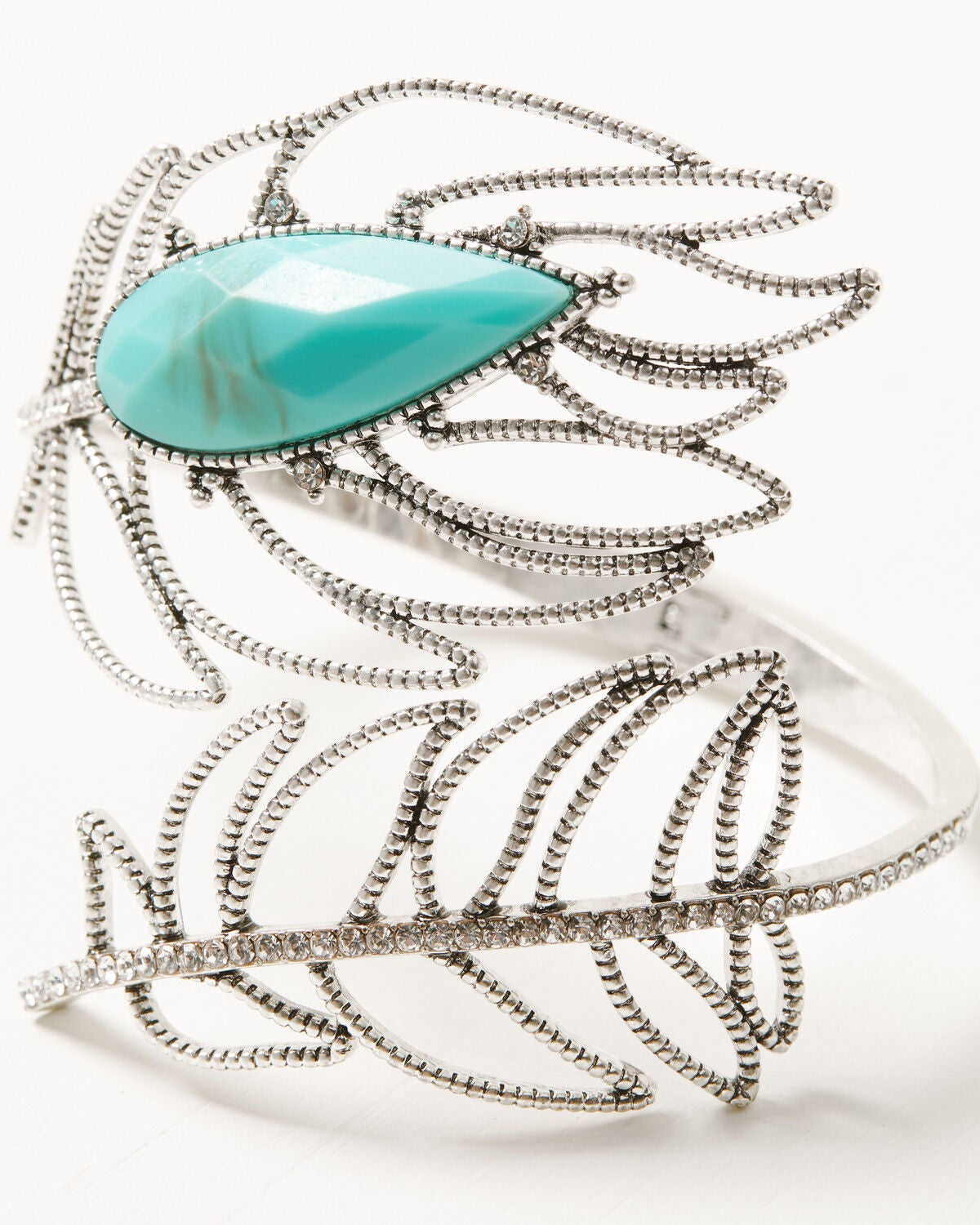 Image #2 - Lainey Wilson Women's Pav&eacute; Stone Feather Cuff, Silver, hi-res