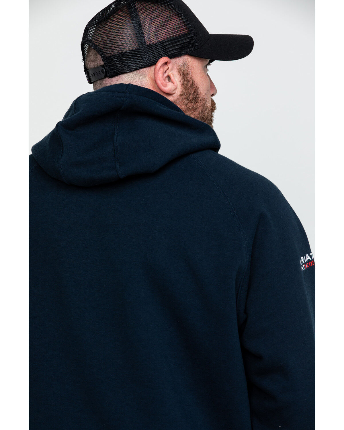 Image #2 - Ariat Men's FR Primo Fleece Logo Hooded Work Sweatshirt - Tall, Navy, hi-res
