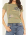 Image #3 - Cleo + Wolf Women's Solid Short Sleeve Graphic Baby Tee, Moss Green, hi-res