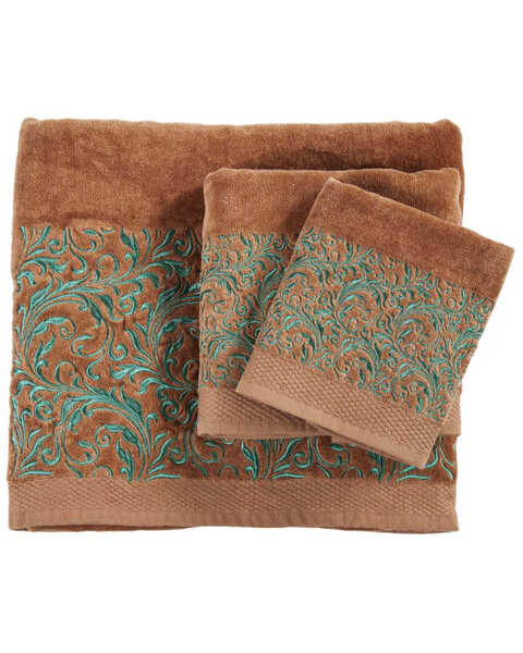 HiEnd Accents Wyatt Embroidered Towel Set - 3 Pieces , Lt Brown, hi-res