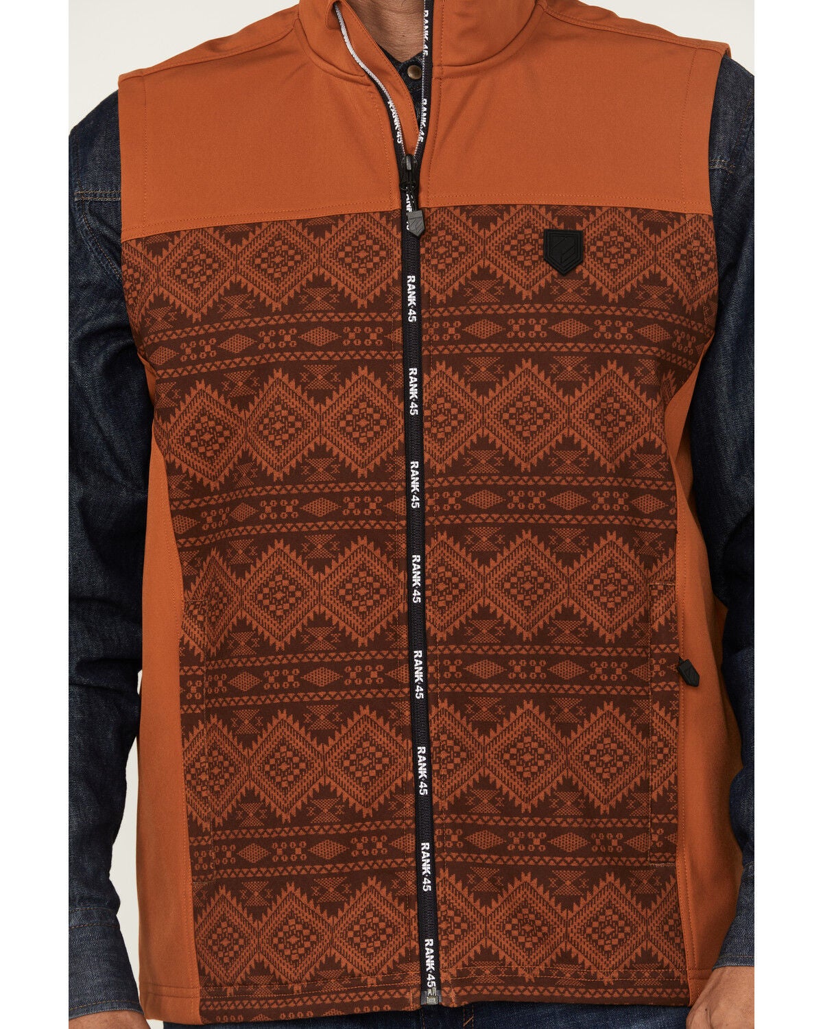 Image #3 - RANK 45&reg; Men's Southwestern Print Color Block Softshell Vest, Brown, hi-res